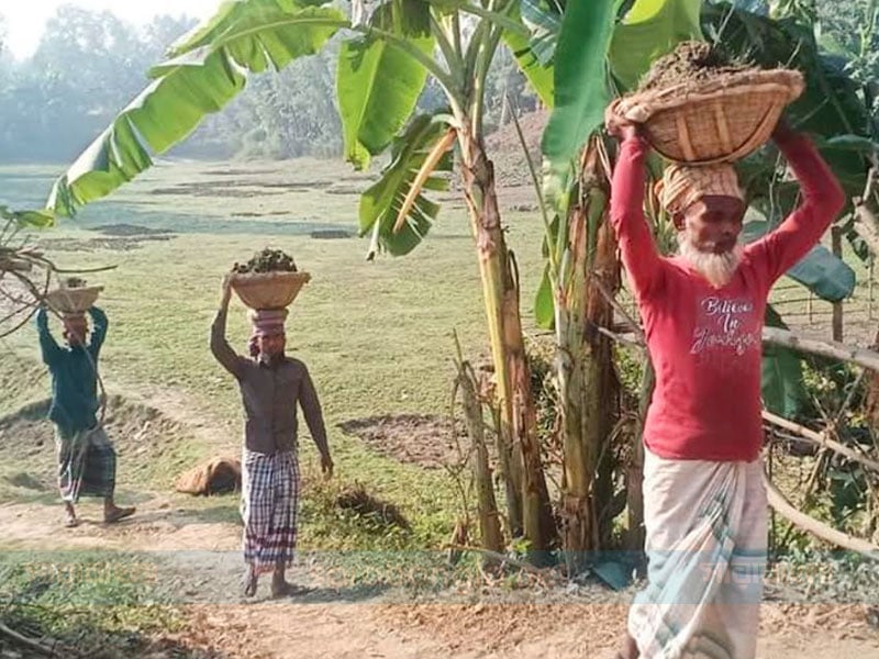 শীত উপেক্ষা করেই কাজ করছেন দিনমজুররা, ছবি: সারাবাংলা