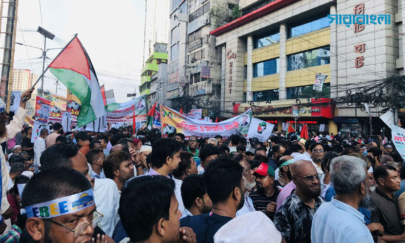 গাজায় গণহত্যার প্রতিবাদে ঢাকায় বিএনপির প্রতিবাদ র‌্যালি শুরু