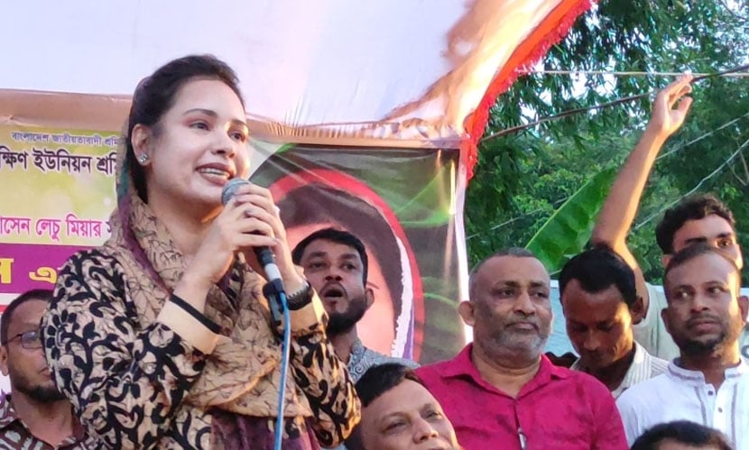 সিলেট-৬ আসনে বিএনপির মনোনয়ন প্রত্যাশী লেচুকন্যা সৈয়দা আদিবা হোসেন। ছবি: সারাবাংলা