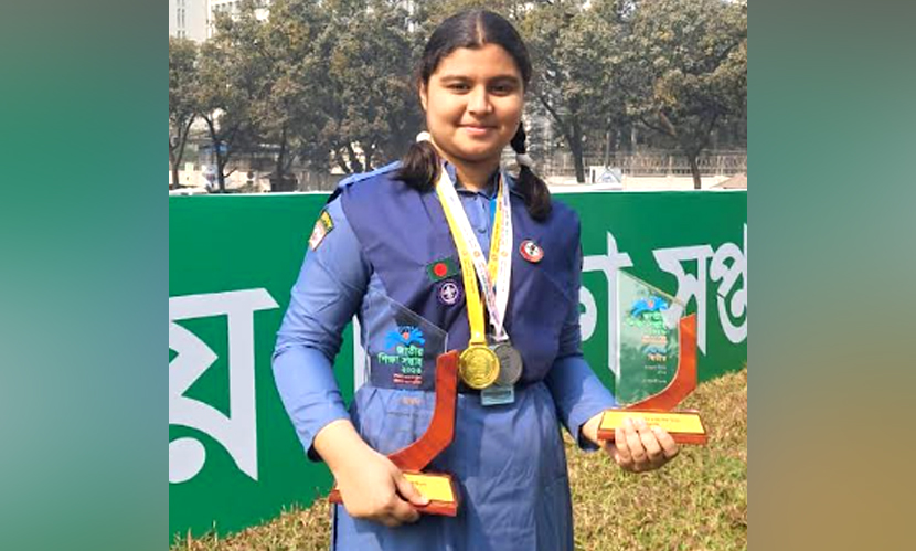 জাতীয় শিক্ষা সপ্তাহে গোল্ড মেডেল পেল বগুড়ার সৌমিকা