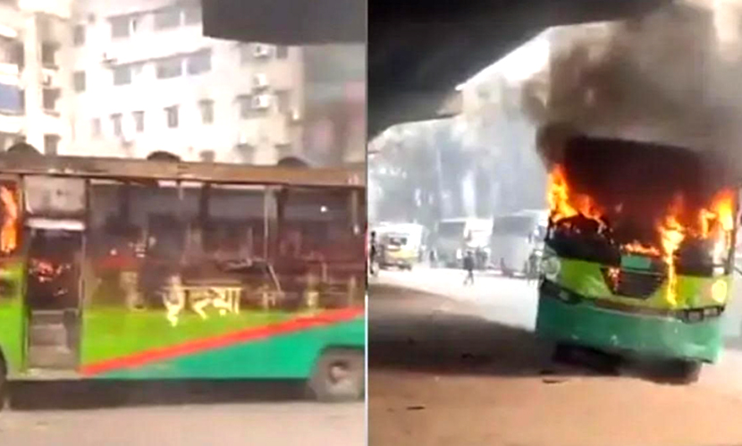 উত্তরায় বাসে আগুন