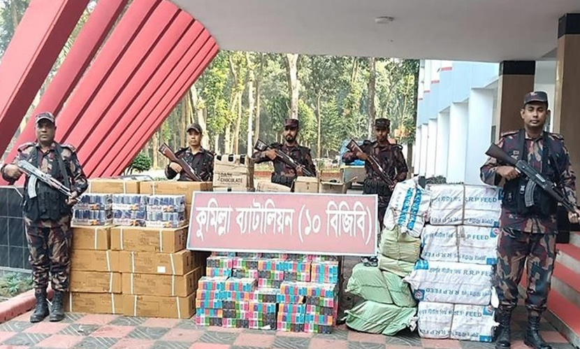 কুমিল্লা সীমান্তে ট্রাকসহ ১ কোটি ১৫ লাখ টাকার ভারতীয় পণ্য জব্দ
