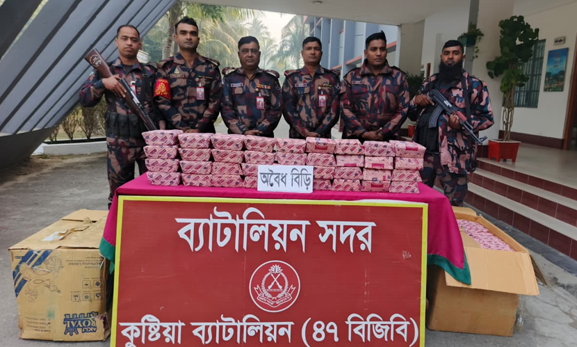 কুষ্টিয়ায় সাড়ে ৮ লাখ টাকার মাদক ও চোরাচালান পণ্য জব্দ