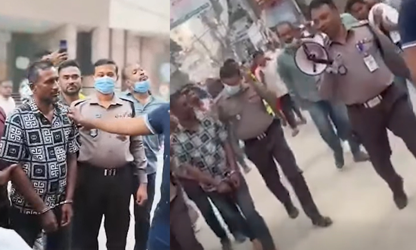 রাজধানীতে চাঁদাবাজ ধরে সড়কে ঘুরিয়ে পুলিশের মাইকিং