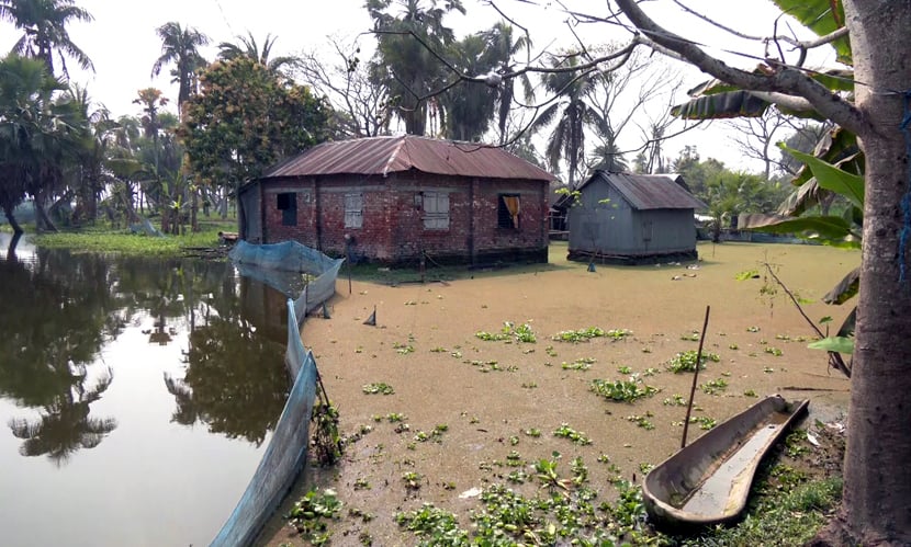 ভবদহ নদীর জলাবদ্ধতার কারণে এভাবেই কয়েক বছর ধরে পানি জমে আছে। ছবি: সারাবাংলা