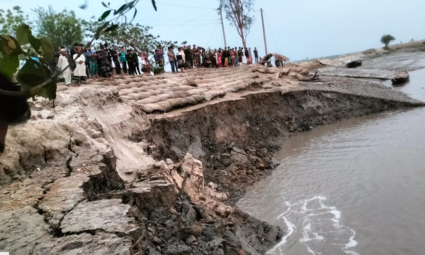 আশাশুনির কাকবাসিয়ায় পাউবোর বেড়িবাঁধে ভয়াবহ ভাঙন, আতঙ্কে এলাকাবাসী