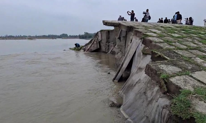 তিস্তার তাণ্ডবে নিশ্চিহ্ন বাঁধ, ১৪ লাখ টাকার বাঁশের পাইলিংয়ে ভাঙন