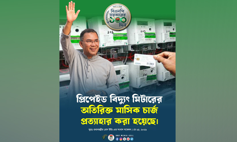 বিদ্যুতের প্রিপেইড মিটারের মাসিক চার্জ প্রত্যাহার