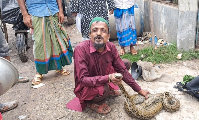 জালে আটকে পড়া ৯ ফুট লম্বা অজগর উদ্ধার, সুন্দরবনে অবমুক্ত