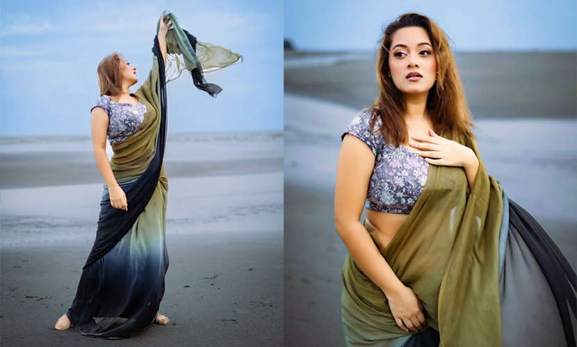 সমুদ্রতীরে শাড়িতে নজর কাড়লেন দীঘি