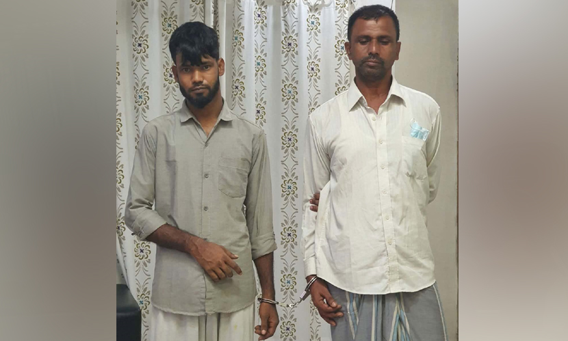 গ্রেফতার নজরুল ইসলাম ও সহায়তাকারী চাচাতো ভাইয়ের ছেলে মো. রিপন।