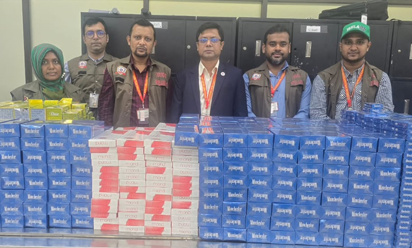 শাহজালালে ৫৯৫ কার্টন সিগারেট-গৌরী ক্রিম ও মদ জব্দ